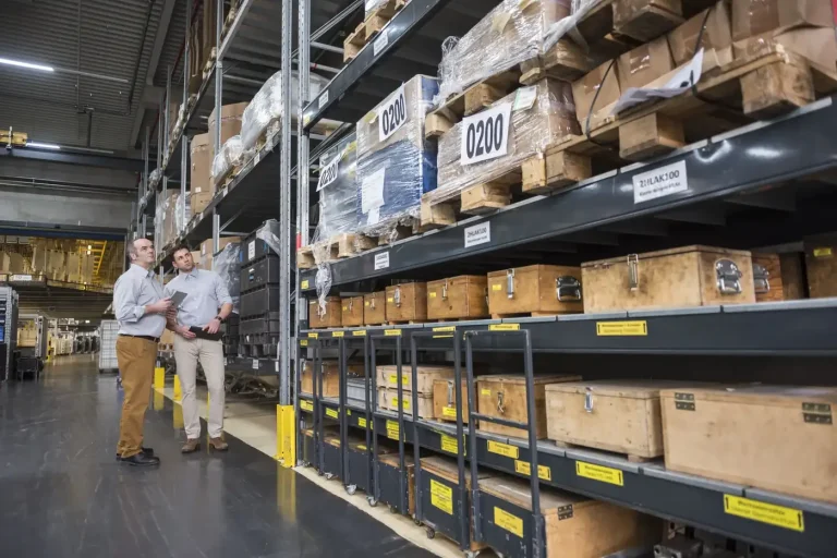 Fulfillment warehouse with stocked shelves